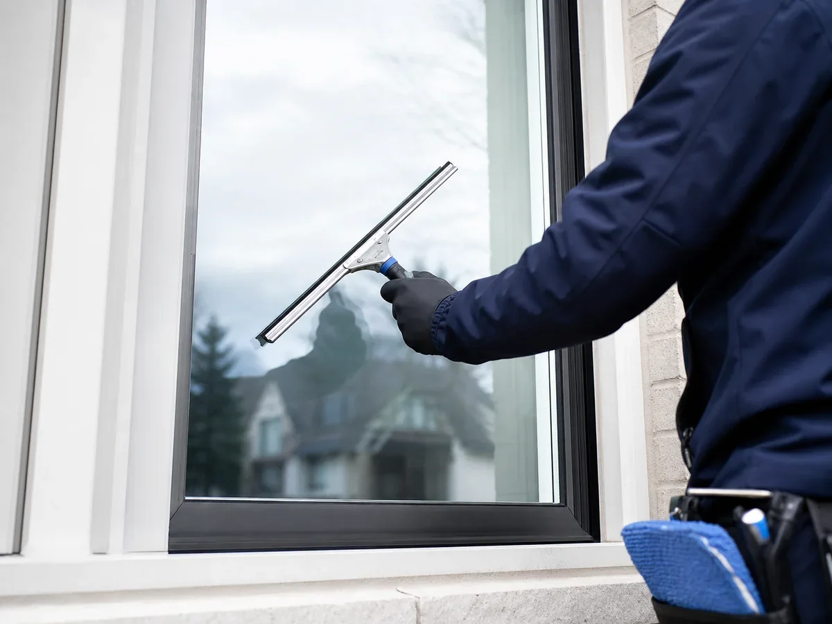 Technician cleaning a residential window